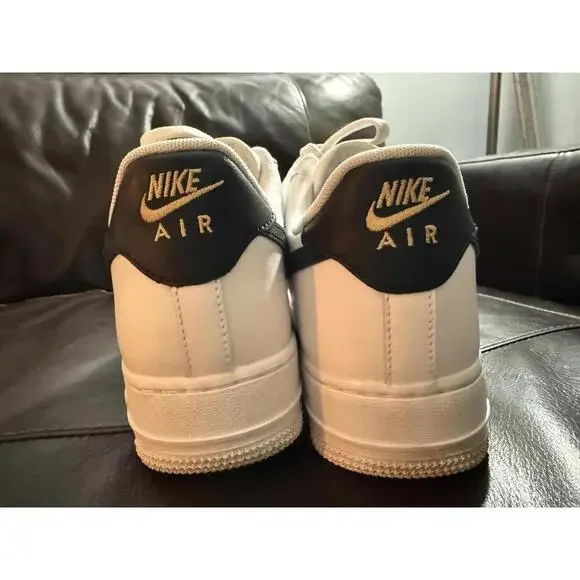 Nike Women’s Air Force 1 Low '07 Essential White Black Gold Mini Swoosh - Picture 6 of 7